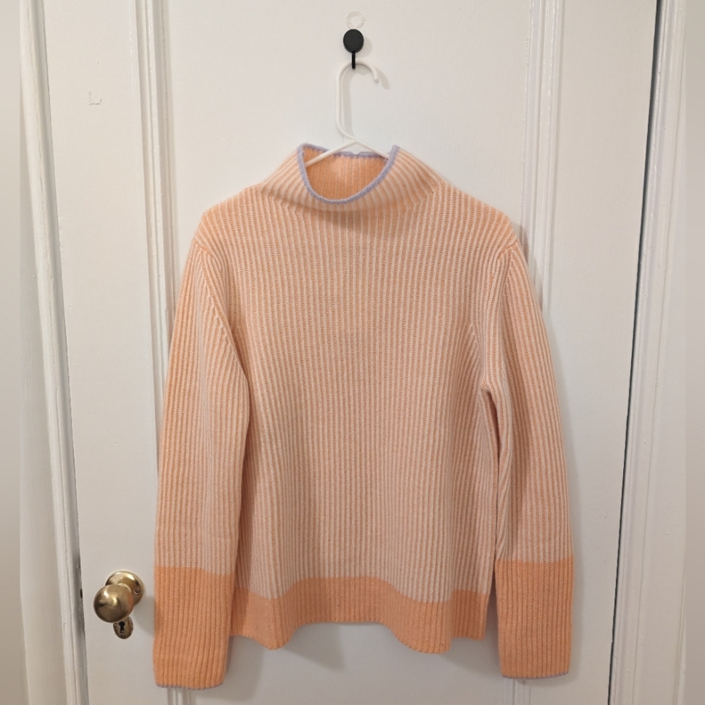 Kinross 100% Cashmere Funnel Neck Creamsicle Orange Sweater Large